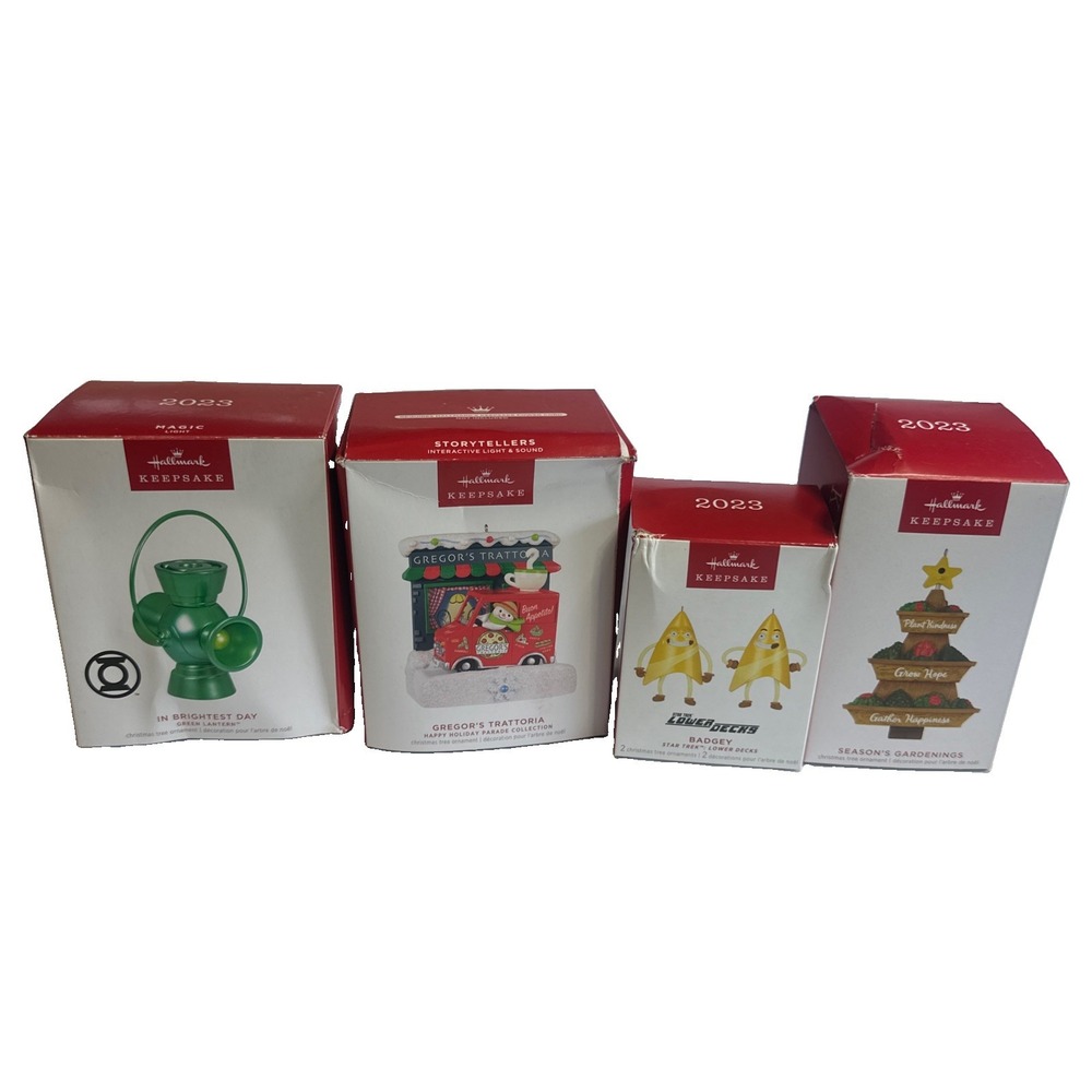 Mixed Lot of 4 Hallmark Keepsake Ornaments, Christmas Ornaments, Bent Boxes